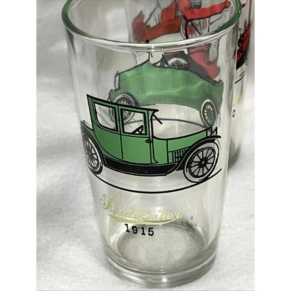 VTG Hazel Atlas Glass Cocktail Shaker & Lid And 4 Glasses Classic Car Designs - Picture 3 of 14